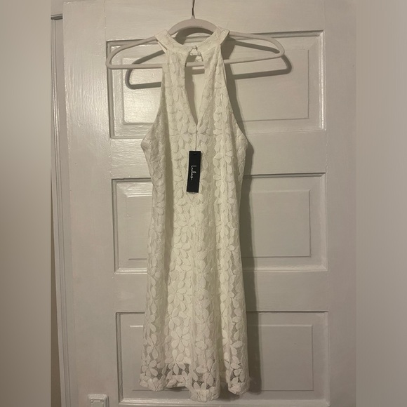 Lulus All My Adoration White Lace Halter Shift Dress - Picture 6 of 8